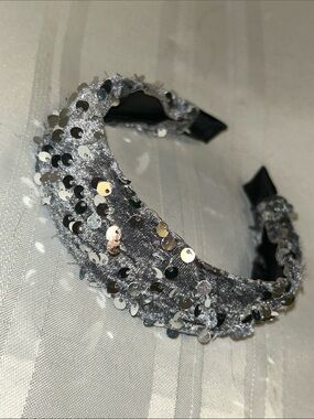 Sequin-Embellished Padded Headband in Gray